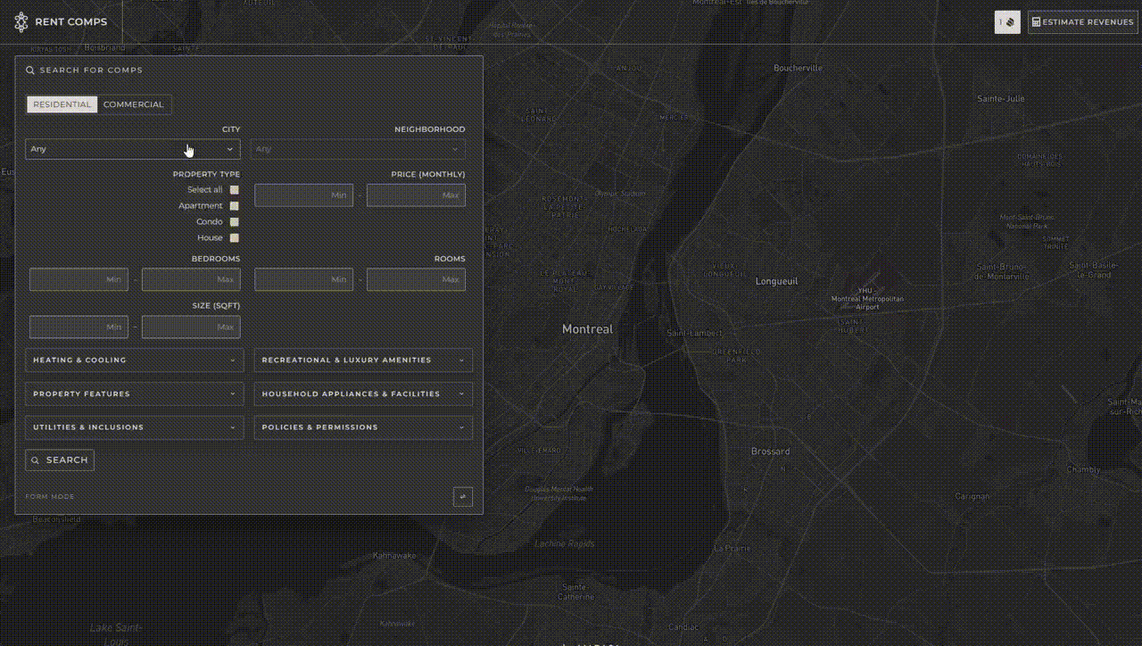 Commercial rent comparables tool